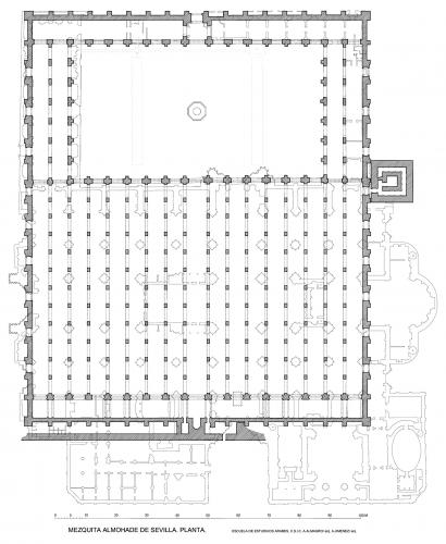 Mezquita aljama almohade de Sevilla - Planta mezquita y catedral