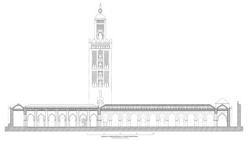 Mezquita aljama almohade de Sevilla - Sección longitudinal lateral hipótesis