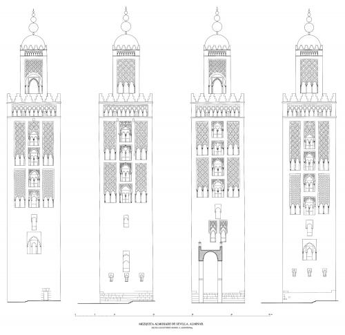 Mezquita aljama almohade de Sevilla - Alzados del alminar