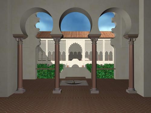 Alcázar islámico (Sevilla) - Vista del patio del Crucero desde uno de sus salones