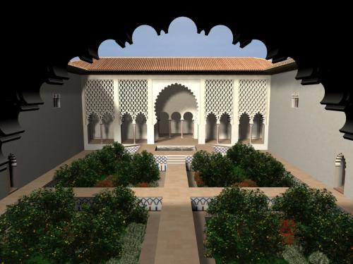 Alcázar islámico (Sevilla) - Vista axial del patio de la Casa de Contrtación almohade
