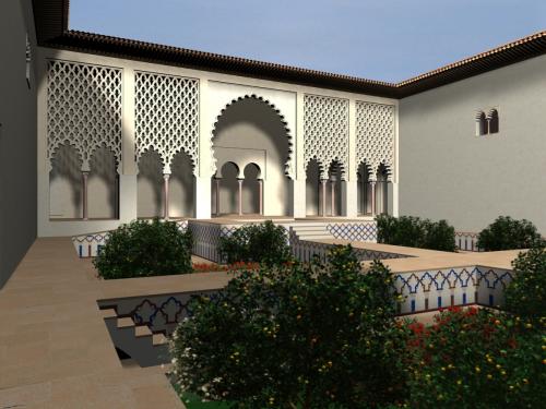 Alcázar islámico (Sevilla) - Vista oblicua del patio de la Casa de Contratación almohade