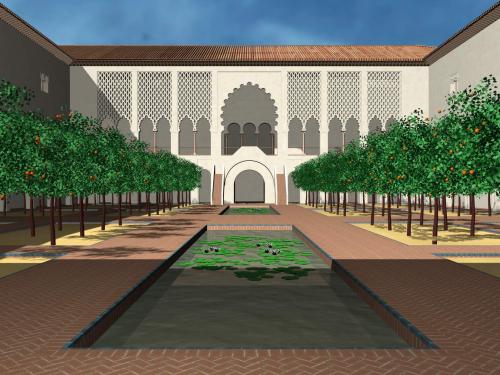 Alcázar islámico (Sevilla) - Vista axial del jardín del patio del Crucero almohade