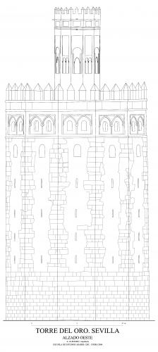 Torre del Oro (Sevilla) - Alzado Oeste  Torre del Oro hipótesis