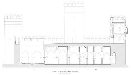 Mezquita en Castillo de San Marcos (Puerto de Santa María, Cádiz) - Sección longitudinal