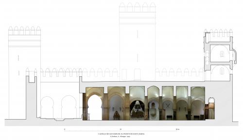 Mezquita en Castillo de San Marcos (Puerto de Santa María, Cádiz) - Sección longitudinal con orto