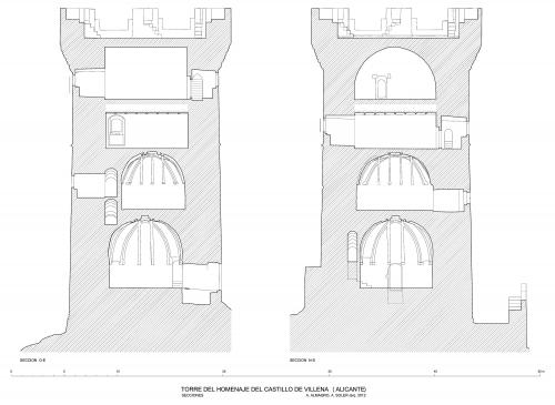 Torre del homenaje del castillo de Villena (Alicante) - Secciones