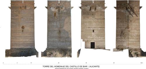 Torre del homenaje del castillo de Biar (Alicante) - Alzados. Ortos