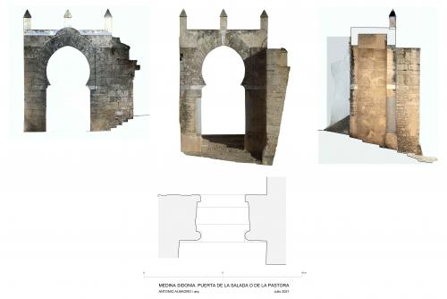 Puerta de la Salada o de la Pastora (Medina Sidonia, Cádiz) - Planta, alzados y sección