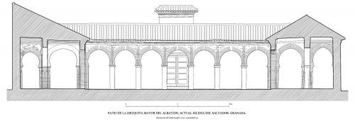 Mezquita mayor del Albaicín (Granada) - Sección patio  hacia norte