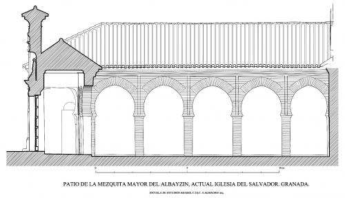 Mezquita mayor del Albaicín (Granada) - Sección patio hacia  Este