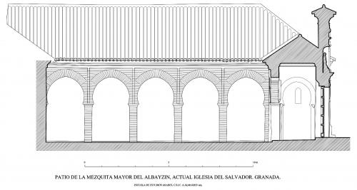 Mezquita mayor del Albaicín (Granada) - Sección patio hacia Oeste