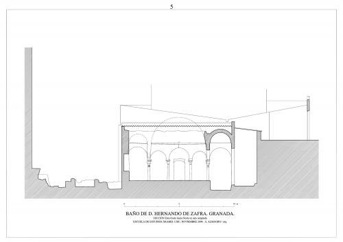 Baño de Hernando de Zafra (Granada) - Sección sala templada E-O hacia N
