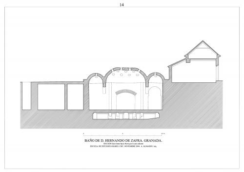 Baño de Hernando de Zafra (Granada) - Sección sala caliente E-O hacia N hipótesis