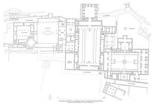 Casa Real de la Alhambra (Granada) - Planta palacios nazaríes hipótesis