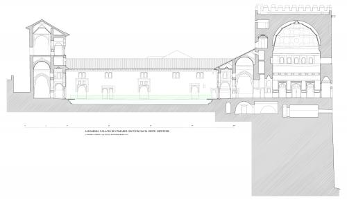 Casa Real de la Alhambra (Granada) - Sección patio de Comares hipótesis