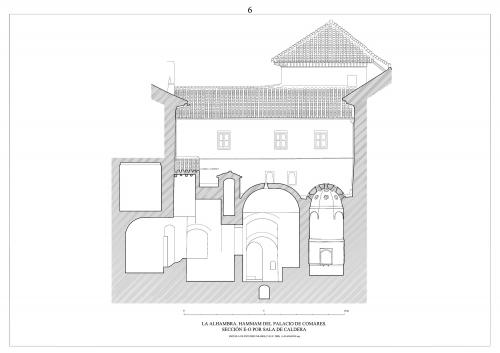 Hammam del palacio de Comares (Granada) - Sección E-O por sala caldera