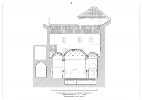 Hammam del palacio de Comares (Granada) - Sección E-O por sala caliente