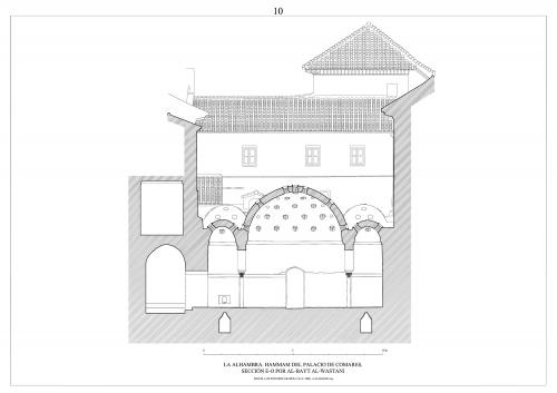 Hammam del palacio de Comares (Granada) - Sección E-O por sala templada
