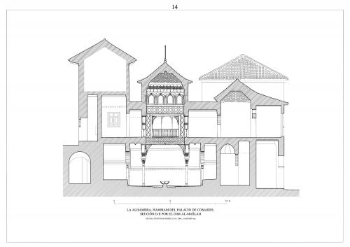 Hammam del palacio de Comares (Granada) - Sección E-O por sala de reposo