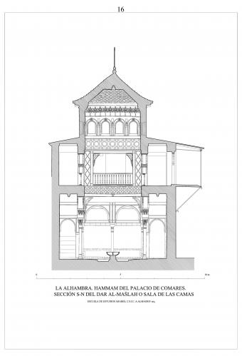 Hammam del palacio de Comares (Granada) - Sección S-N por sala de reposo