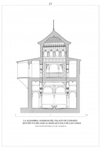 Hammam del palacio de Comares (Granada) - Sección N-S por sala de reposo
