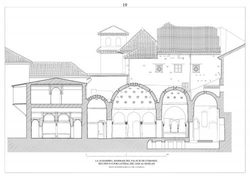 Hammam del palacio de Comares (Granada) - Sección N-S por lateral sala de reposo