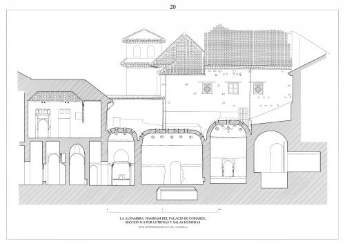 Hammam del palacio de Comares (Granada) - Sección N-S por letrinas y salas húmedas