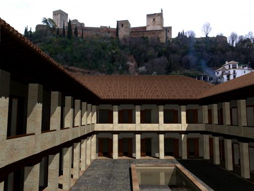 Maristán de Granada - Vista del patio con la Alhambra al fondo