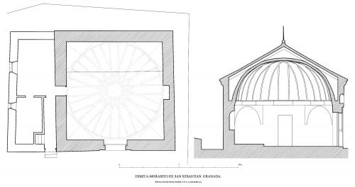 Ermita-morabito de San Sebastián (Granada) - Planta y sección longitudinal