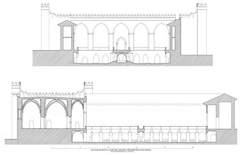 Alcázar cristiano (Sevilla) - Secciones patio del Cucero