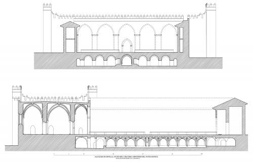 Alcázar cristiano (Sevilla) - Secciones patio del Cucero