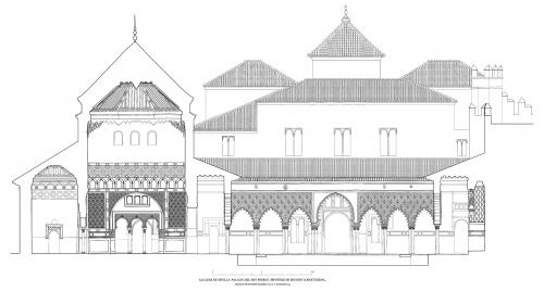 Alcázar cristiano (Sevilla) - Sección longitudinal, hipótesis