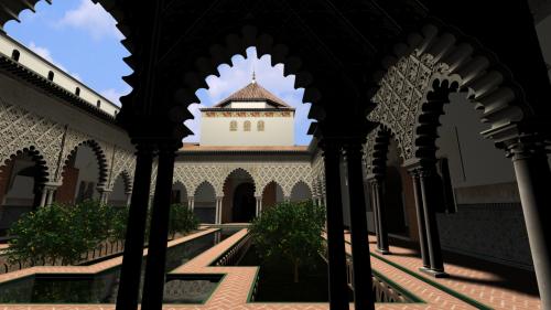 Alcázar cristiano (Sevilla) - Patio del palacio de Pedro I desde el este