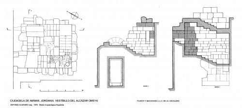 Ciudadela de Amman (Jordania) - Planta y secciones escalera vestíbulo U y V