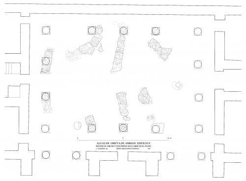 Ciudadela de Amman (Jordania) - Planta edificio F columnas y arcos patio