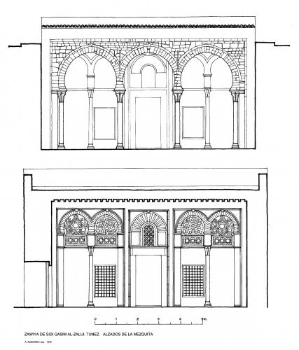 Zawiya Sidi Qasim al-Zeliji (Túnez) - Alzados del pórtico de la mezquita