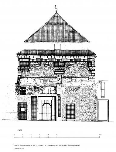 Zawiya Sidi Qasim al-Zeliji (Túnez) - Alzado Este del mausoleo con fábricas