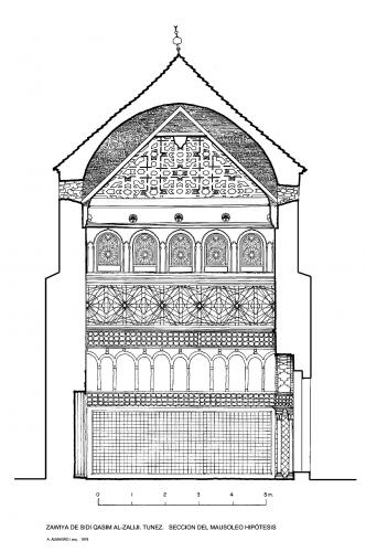 Zawiya Sidi Qasim al-Zeliji (Túnez) - Hipótesis de sección de la qubba-mausoleo