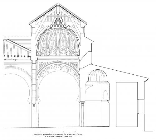 Mezquita aljama (Tremecén, Argelia) - Sección longitudinal cúpula y mihrab