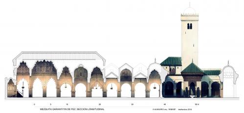 Mezquita Qarawiyyin (Fez, Marruecos) - Sección Longitudinal con orto