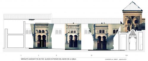 Mezquita Qarawiyyin (Fez, Marruecos) - Alzado exterior muro qibla con Orto