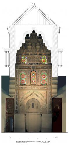 Mezquita Qarawiyyin (Fez, Marruecos) - Alzado mihrab interior con Orto