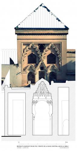 Mezquita Qarawiyyin (Fez, Marruecos) - Alzado mihrab exterior con Orto