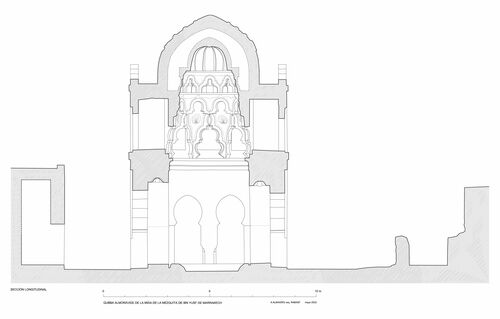 Mida de la mezquita de Ibn Yusuf (Marrakech, Marruecos) - Sección longitudinal de la qubba almorávide