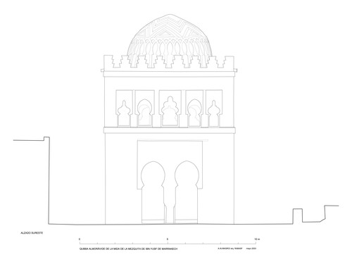 Mida de la mezquita de Ibn Yusuf (Marrakech, Marruecos) - Alzado sureste de la qubba almorávide