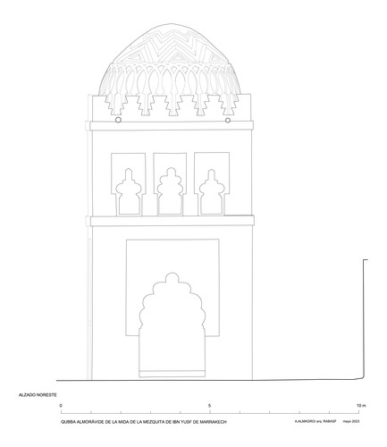 Mida de la mezquita de Ibn Yusuf (Marrakech, Marruecos) - Alzado noreste de la qubba almorávide