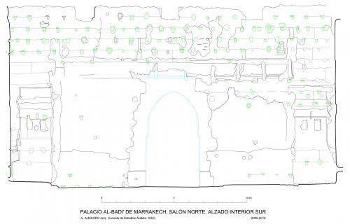 Palacio al-Badi (Marrakech, Marruecos) - Alzado interior sur salón norte actual
