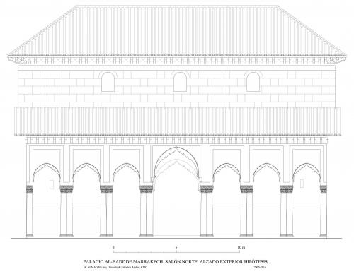 Palacio al-Badi (Marrakech, Marruecos) - Alzado salon norte hipótesis