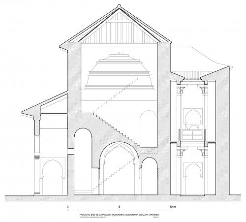 Palacio al-Badi (Marrakech, Marruecos) - Sección por escaleRa salón norte hipot.